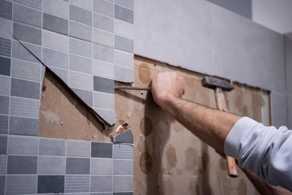 Person removing tiles